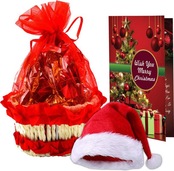 Midiron X-mas Chocolates Basket with Santa Clause Cap & Greeting Card Paper Gift Box