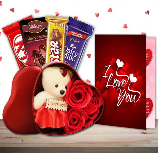 Midiron Beautiful Valentine's Gift With Chocolate & Greeting Card Aluminium Gift Box