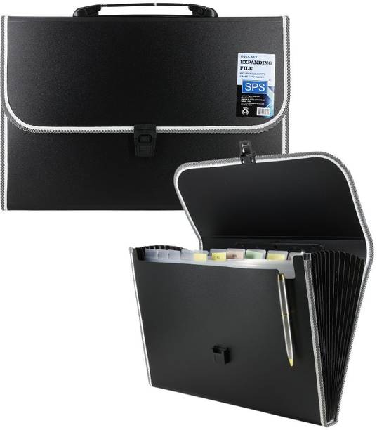 Skrill Plastic 13 Pockets Expanding File Folder for Documents, Certificates, A4/Foolscap/Legal Size File Organizer with Carry Handle