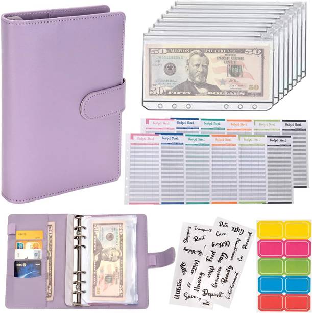 PRSVIKE Budget Binder, Money Saving Binder Faux Leather, Paper, Plastic, Metal