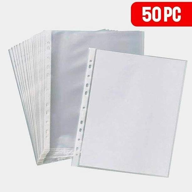 Shivom Plastic 50-Piece Transparent Waterproof 240 Micron Sheet Protector Files with 11 Punched Ring Holes, A4 Size