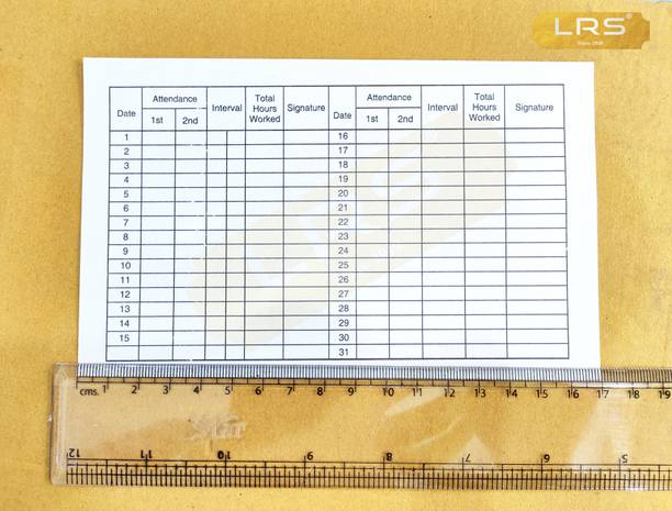 LRS Paper Attendance Card for Daily Payroll Wages Workmans