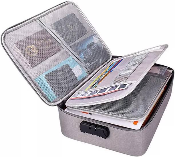 Dizaa Zipper Travel Document File Organizer Multiple Folder Bag with Safety Code Lock Multilayer Travel File Organiser Waterproof Document Storage Bag File Folders Bag