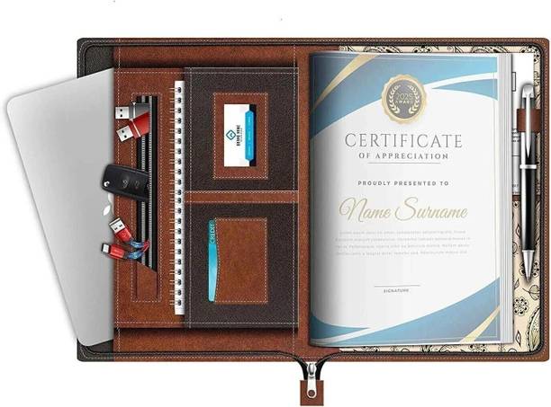 SBM Faux Leatherette Professional Certificate Holder with 20 Leaves | Executive Portfolio for Office
