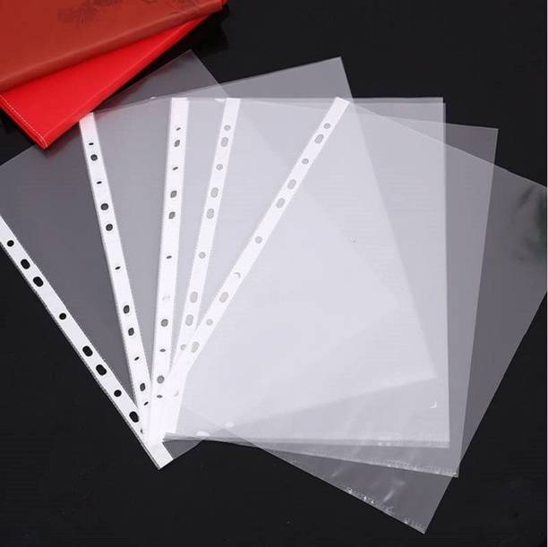 Occel PLASTIC Transparent Document Sleeves, Leaf Sheet Clear Certificates, Waterproof Sheet Protectors 11 Holes Punched Ring Files Folder (A4 Size)Heavy Duty 50 Pcs 200 Micron