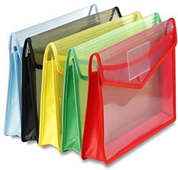 Ang Envelope Folder,Transparent Poly-Plastic A4 Documents File Storage Bag with Snap Button Set of 5/Certificate File Holder/Document Folder for Certi