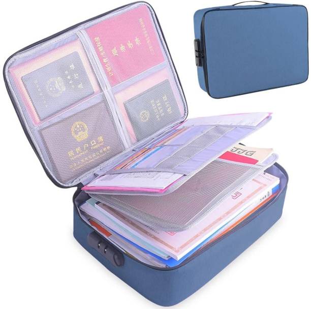 Rexzy Zipper Travel Document File Organizer Multiple Folder Bag with Safety Code Lock office bag