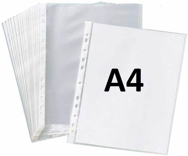 HATHIYANI PLASTIC Transparent Document Sleeves, Clear Certificates | Water Proof Sheet Protectors 11 Holes Punched Ring Files A4 Size | 200 Microns