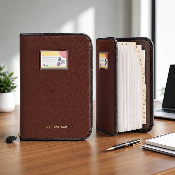 saqib Leatherette Chain Bag Portfolio File 20 Leaf Pack of 1 Files for documents Document file Document file bag File File folder for documents Docume
