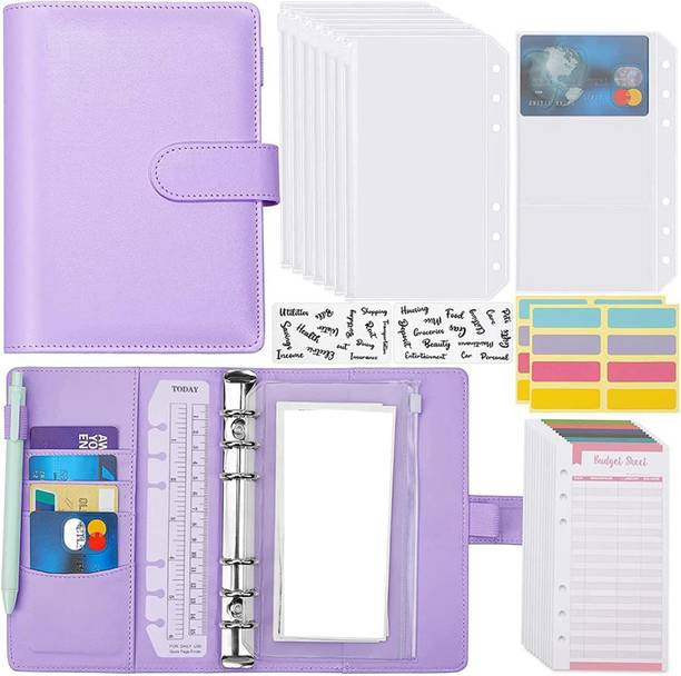 TRIVYOM PU Leather A6 Binder Pockets Notebook Binder Cover Refillable – Budget Planner Organizer with Cash Envelopes, Ideal for Tracking, Organizing Finances– Ring Binder Clip Stationery Supplies