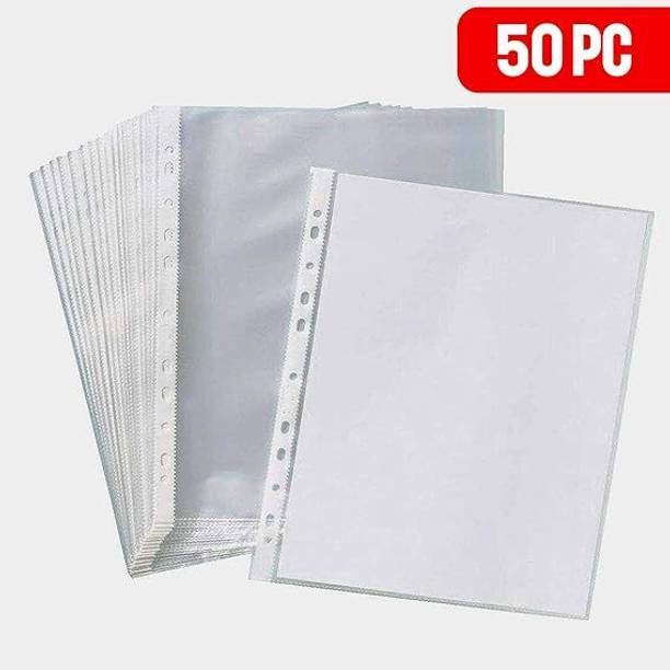 Shivom Polypropylene 50-Piece Transparent Waterproof 240 Micron Sheet Protector Files with 11 Punched Ring Holes, A4 Size