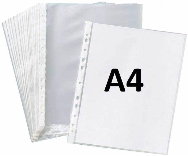HATHIYANI PLASTIC Document Sleeves, Clear Certificates | Water Proof Sheet Protectors 11 Holes Punched Ring Files A4 Size | 50 MicronsDocument Sleeves,