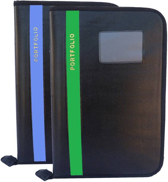 Kopila PU Leather High Quality Leaf office File/Certificate file/file cover/Zip file folder SkyBlue & Green Set of 2 A4 & FS Size