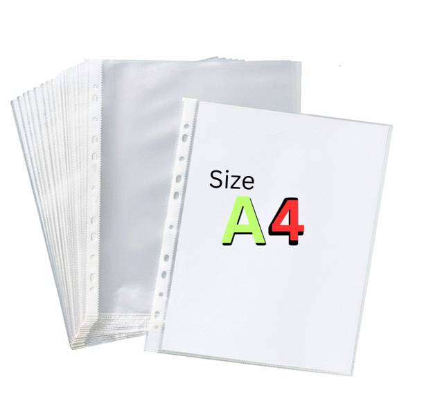 Momad Plastic Sheet Protectors, Glossy Transparent Document Sleeves, Clear Certificates | Water Proof 11 Holes Punched for A4 Size | 50 Microns