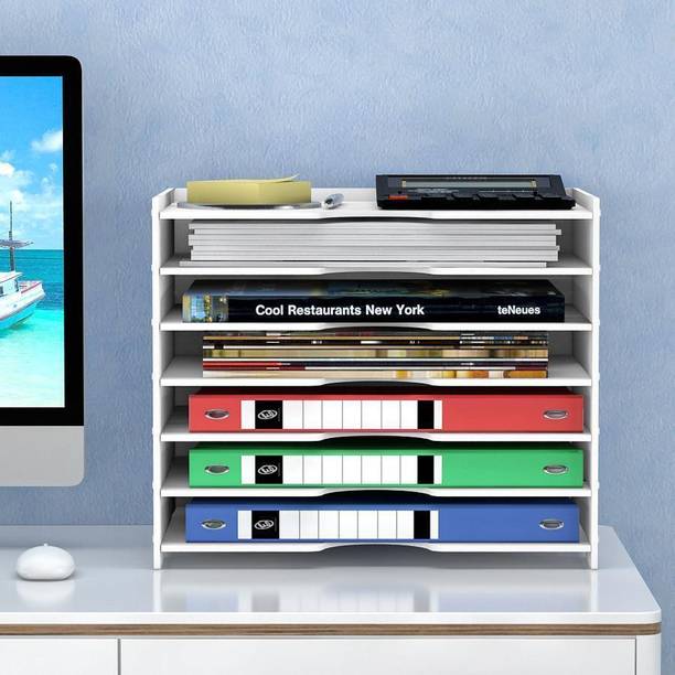 peelorange 6 Compartments PVC File Rack Multifunction Section Divider Document File Solid Wood Lateral Filing Cabinet