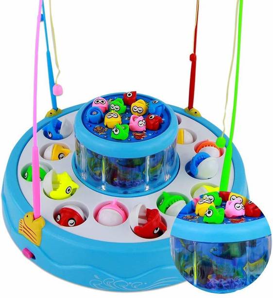 mega star Fishing Fish-Catching Game with 26 Piece Fishes, 2 Rotary Ponds and 4 Pods