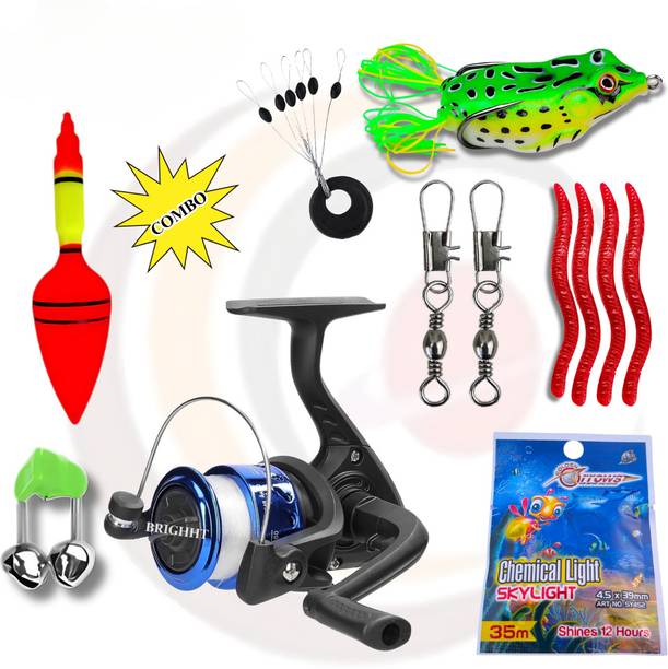 Brighht Fishing Gear Set – Reel, Hooks, Float & Accessories Fishing Reel Combo Kit with Lures, Floats & Accessories – Budget Combo X2