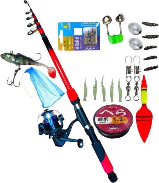 Sikme 7ft All-in-One Fishing Combo Rod, Reel, and Gear Kit for Anglers Red Fishing Rod
