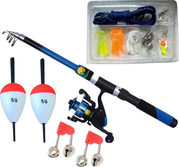 Abirs Fishing combo set with float and bell Mix lure Blue Fishing Rod