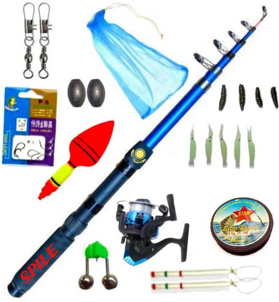 SPILE fishing rod with reel complete set fish stick Best Fiber Set 7 feet Blue Fishing Rod