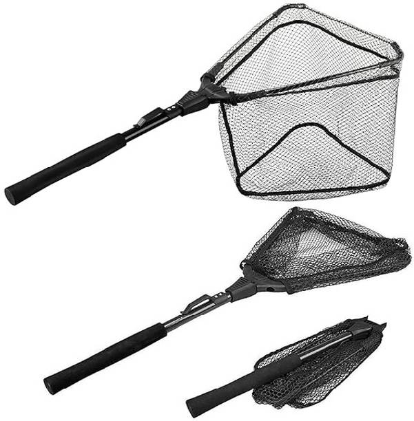 PIRENE Fishing Net Fish Landing Net, Durable Nylon Material Mesh, Fish net Black Fishing Rod