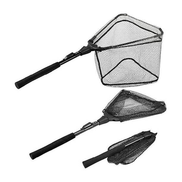 PIRENE Fishing Net Fish Landing Net, Durable Nylon Material Mesh, Fish net Black Fishing Rod