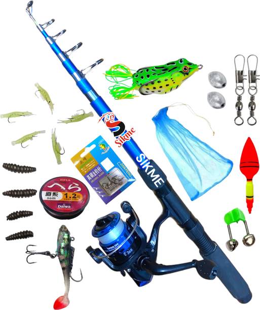 Sikme Ultimate Angler's Arsenal: 7ft (210cm) Fishing Rod and Reel Combo Sett Blue Fishing Rod
