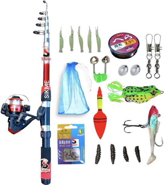 Sikme 7ft (210cm) Angler's Delight: Complete Fishing Rod and Reel Combo Set with Full Tackle Box Red Fishing Rod