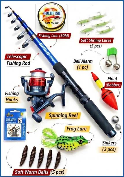 SPILE 2.1M Telescopic Fishing Rod Combo Kit with Spinning Reel, 50M Fishing Line FishRod @88 Blue Fishing Rod