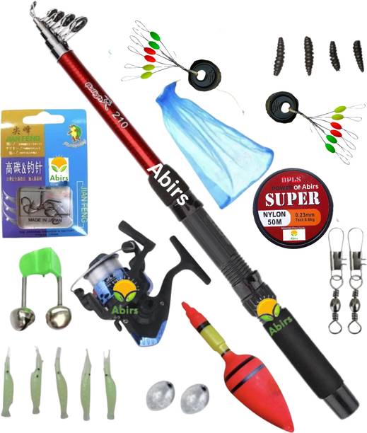 Abirs 6 feet / 210cm Fishing rod and reel set with fish lure frog q9 Red Fishing Rod