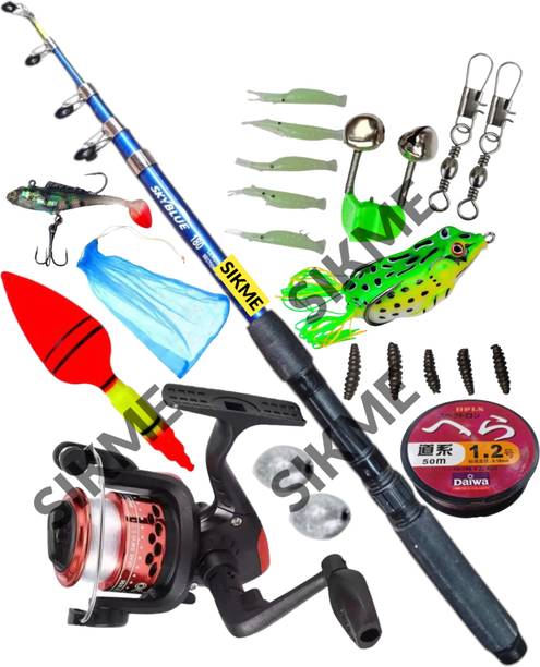 Sikme 7ft Fishing Rod and Reel Combo Complete Angler's Gear Set Blue Fishing Rod