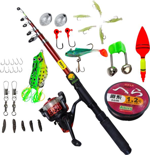 Abirs 7 feet / 210cm Fishing rod and reel set with fish lure frog bait Red Fishing Rod