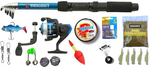 Brighht 210 Fishing Rod Set with Fish Attractant, Line, Float & More Ultimate Fishing Gear Kit Set Multicolor Fishing Rod