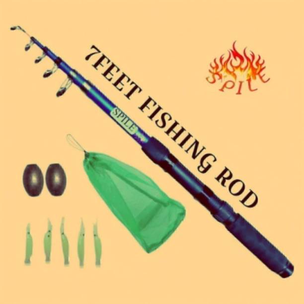 SPILE 7ft fishing rod and fish craring bag, 5pc soft bait, 2pc sisa S G Blue Fishing Rod