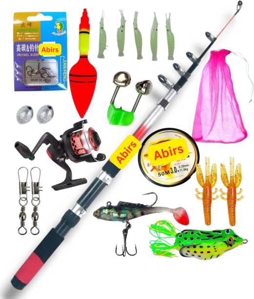 Abirs Fishing Rod and Reel Full Set with frog lure Special mix Red Fishing Rod