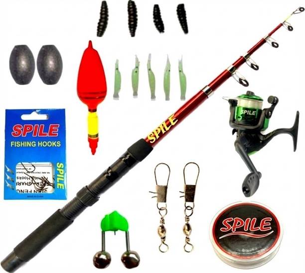 SPILE fishing set combo | Rod, Reel, Line, Hooks, Lures, Float, Sinkers & Full Fishing Kit Red Fishing Rod