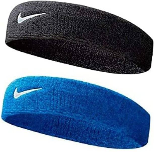 GYMGALAXY Black +Blue: Sweat Bands/Headbands for Women Men Elastic Headband Sports Fitness Band