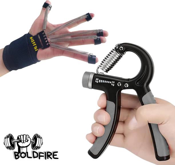 BoldFire Combo Metal Finger Exerciser & Hand Grip Exerciser for Muscle Buildind Hand Grip/Fitness Grip