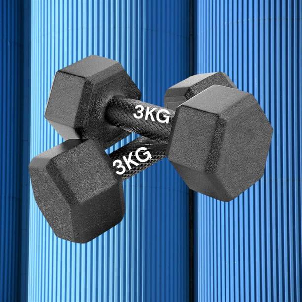 WILORA 3 kg Hexa for Strength Training and Toning Black dumbbell for workout Hand Grip/Fitness Grip