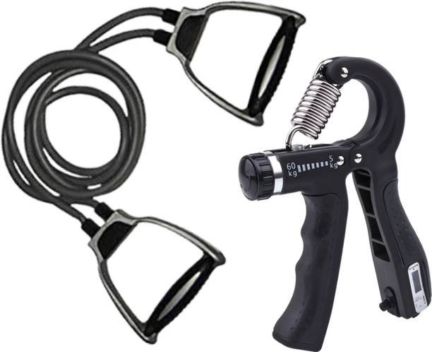 BoldFire Double Toning tube and adjustable hand grip with counter body Resistance Tube Hand Grip/Fitness Grip