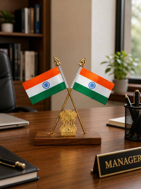 steel steeds Indian ashok stambh satyameve jayate indian flag 4X3 Office/Study Table Square Car Dashboard Flag