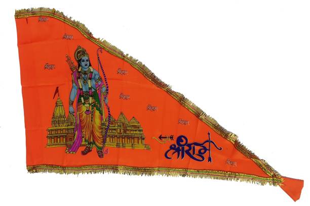 AYODHYAPATI Ram Ji Printed Gota Border Flag Jai Shree Ram Print dwaj Jhanda Triangle Outdoor Flag Flag