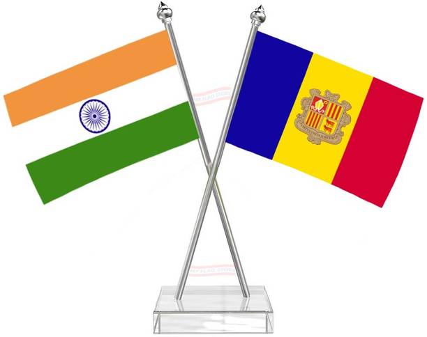 The Flag Company The Flag Company Andorra and India Cross Desk Flag Stainless Steel transparent Rectangle Table Miniature Flag