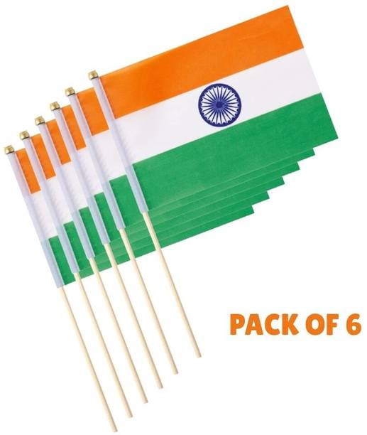 freedomall Set of 6 Indian Flags with Stick | Perfect for Republic Day & Independence Day Rectangle Outdoor Flag