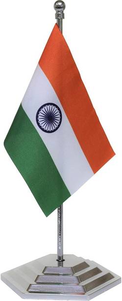 The Flag Shop Indian Miniature Table Flag with A Hexagon Base Chrome Rectangle Table Miniature Flag