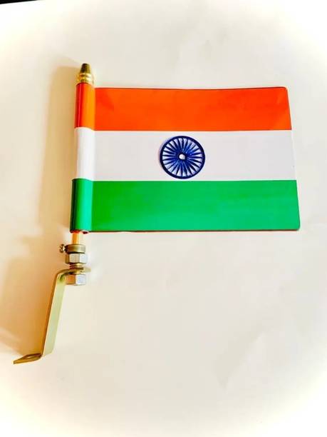 SRPHERE Indian Tricolor Flag 3D Ashok Chakra with Rod Rectangle Car bonnet Rectangle Outdoor Flag