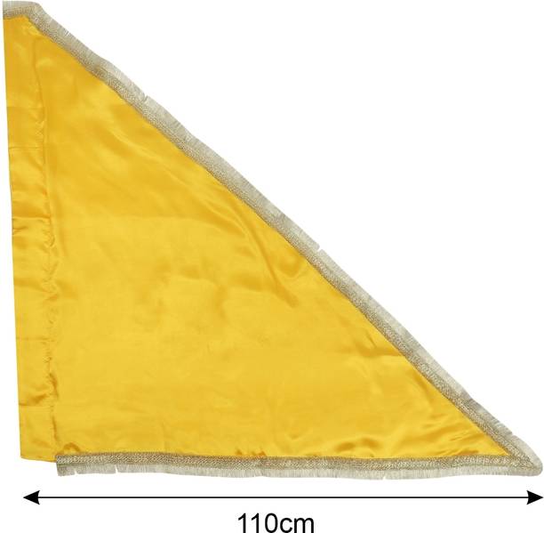TORPPEZA Plain Yellow Satan Silk Flag With Gota Kiran Golden Border 110cm Triangle Outdoor Flag