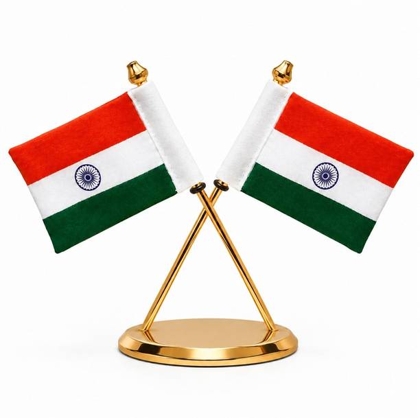 Divaura Dual Indian Cotton Flag Showpiece, Independence Day & Republic Day Home Décor Decorative Showpiece - 10 cm