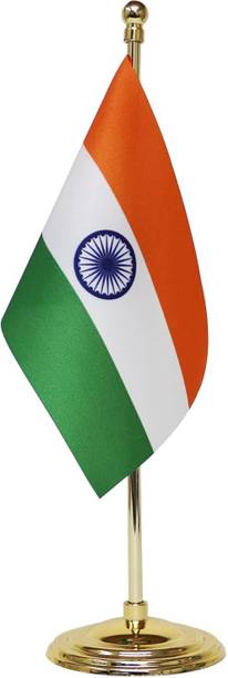 The Flag Shop India Table Flag with A Round Dome Base Gold Rectangle Table Miniature Flag
