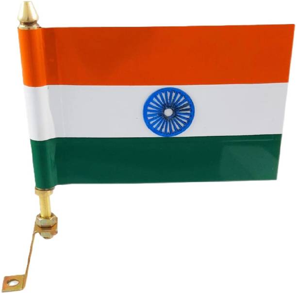ENEMYT Indian (national) metal flag with golden metal rod for car dashboard car bonnet Rectangle Car Window Flag